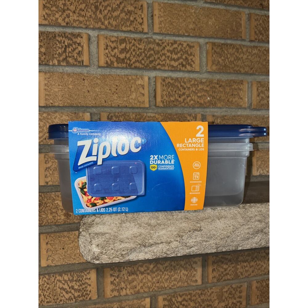 2 Ziploc Storage Containers Rectangle 2 Containers 2.25 QT Food Storage